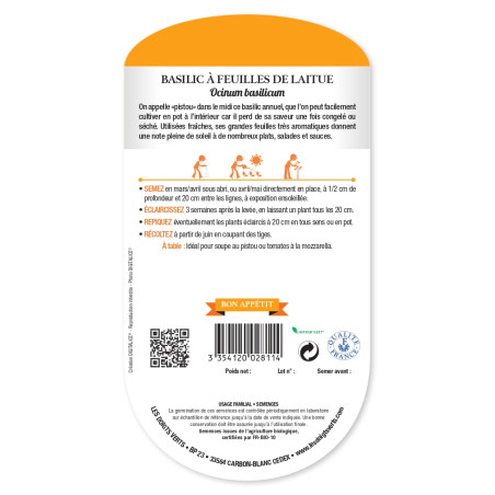 Graines de Basilic à feuilles de laitues - Bio