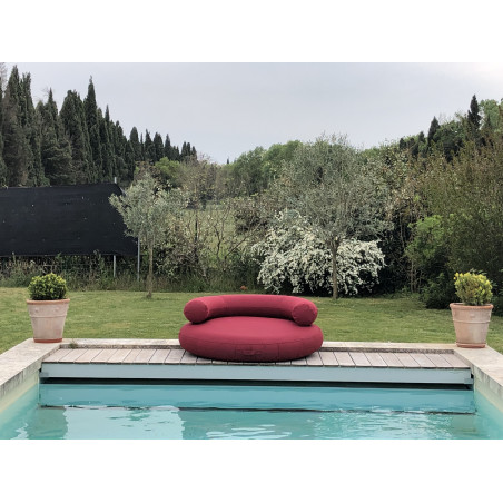 Coussin gonflable flottant galette ronde avec dossier ISLAND-PLUS ROUGE